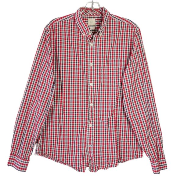 Gap Mens Lived In Mens Size M Button Down Shirt Red White Blue Plaid Cotton - Picture 1 of 14